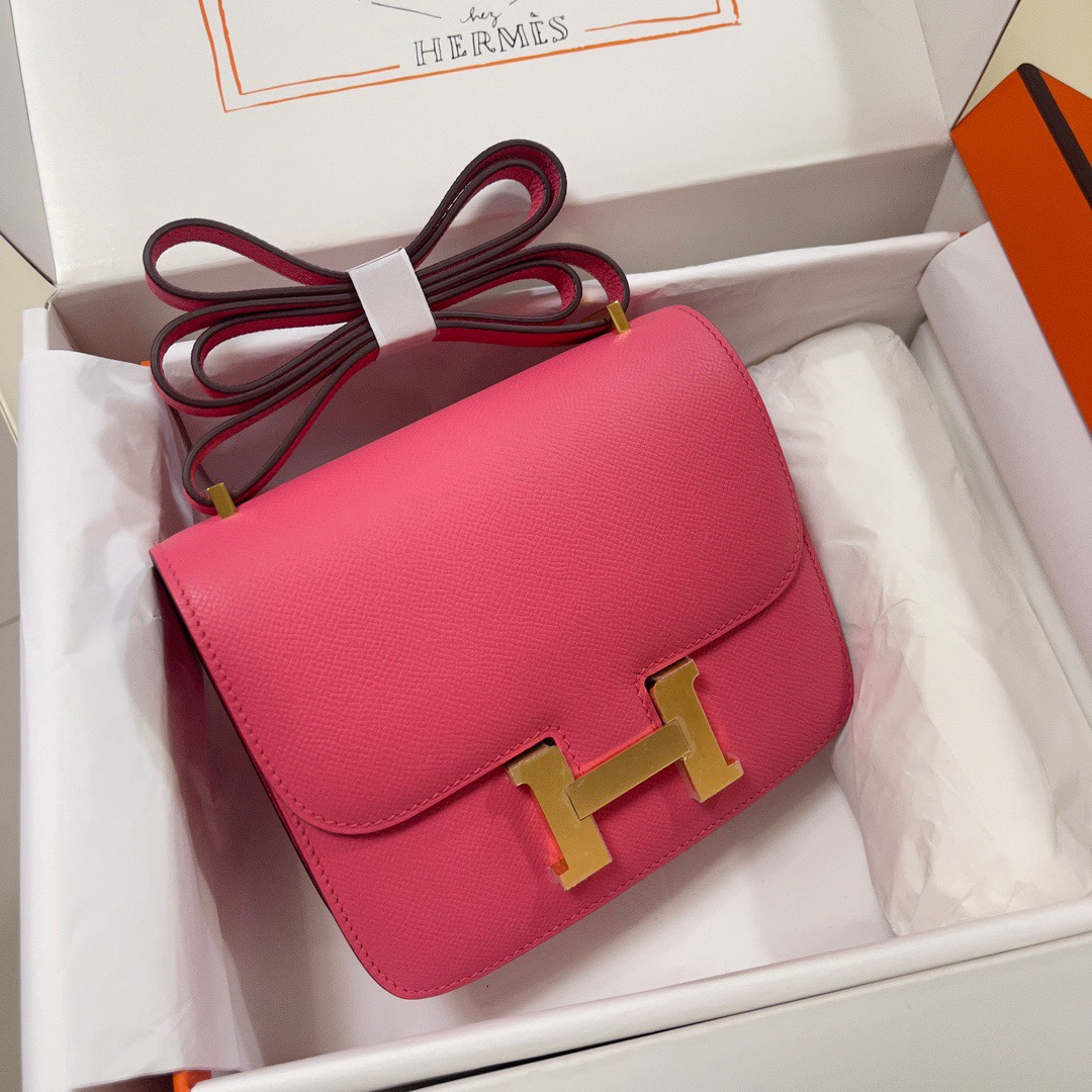 Hermes Constance 18 Mini Shoulder Bag In Rose Pink Epsom Leather